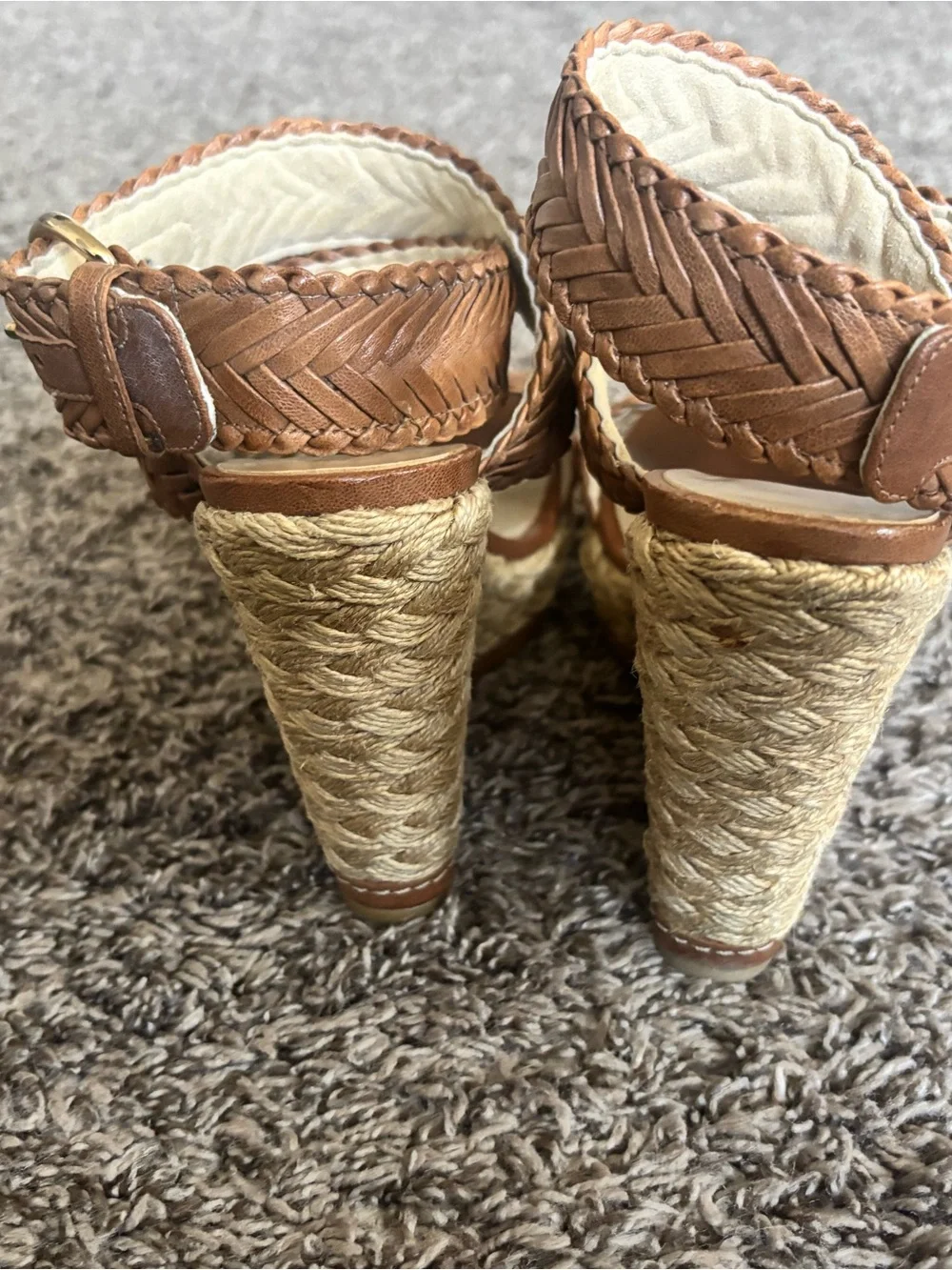 Stuart Weitzman Tan Braided Espadrille Wedge Sandals - Picture 6 of 8